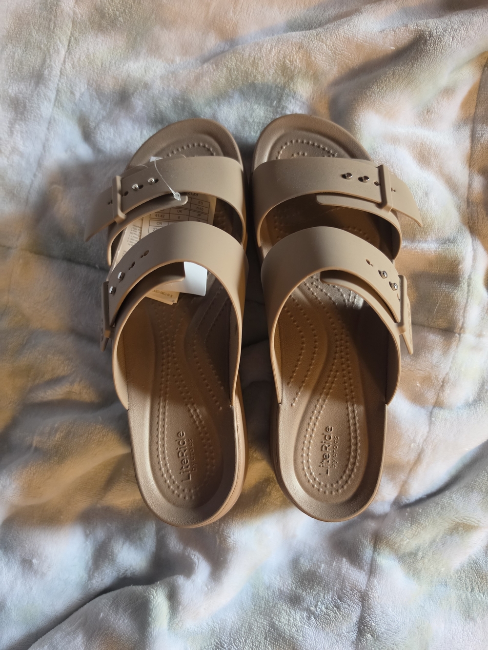 CROCS Women's Double-Buckle Slide Sandals in Beige